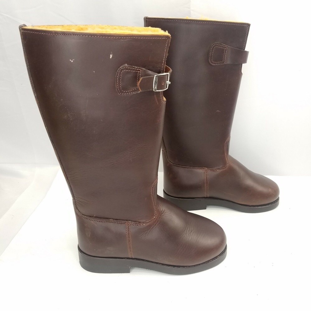 Motorcycle Riding Boots Brown Leather Thick Sherpa Lined Winter Wear Shoes Sz 6